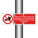 Essen und Trinken sowie die Lagerung von Lebensmitteln im Produktionsbereich sind verboten!