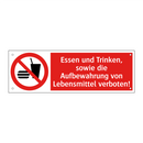 Essen und Trinken, sowie die Aufbewahrung von Lebensmittel verboten!