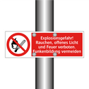 Explosionsgefahr! Rauchen, offenes Licht und Feuer verboten. Funkenbildung vermeiden