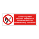 Explosionsgefahr! Rauchen, offenes Licht und Feuer verboten. Funkenbildung vermeiden