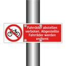 Fahrräder abstellen verboten. Abgestellte Fahrräder werden entfernt
