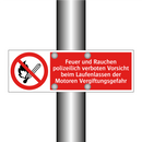 Feuer und Rauchen polizeilich verboten Vorsicht beim Laufenlassen der Motoren Vergiftungsgefahr