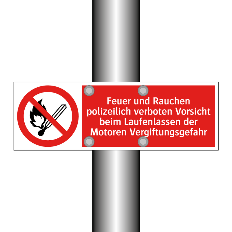 Feuer und Rauchen polizeilich verboten Vorsicht beim Laufenlassen der Motoren Vergiftungsgefahr