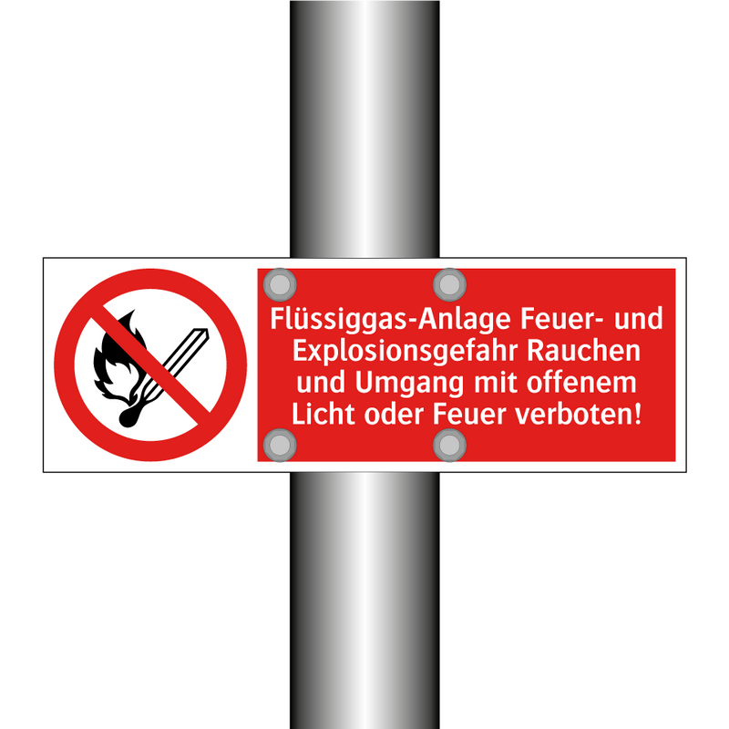 Flüssiggas-Anlage Feuer- und Explosionsgefahr Rauchen und Umgang mit offenem Licht oder Feuer verboten!