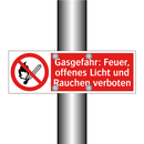 Gasgefahr: Feuer, offenes Licht und Rauchen verboten