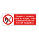Gesetzlich verboten, Feuer zu bringen, Feuer zu entzünden und im Bereich zu rauchen