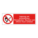Lagerung von entzündlichen Flüssigkeiten: Rauchen und offenes Feuer verboten