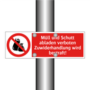 Müll und Schutt abladen verboten Zuwiderhandlung wird bestraft!