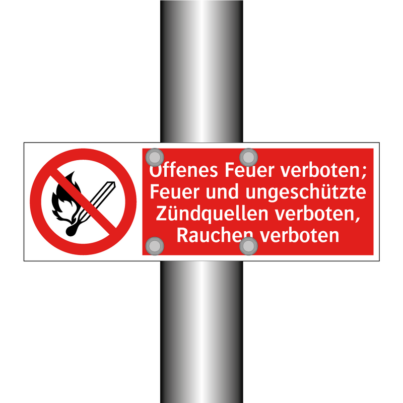Offenes Feuer verboten; Feuer und ungeschützte Zündquellen verboten, Rauchen verboten