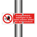 Privatgrundstück - Unbefugten ist der Zutritt verboten (Artikel 461 Strafgesetzbuch)