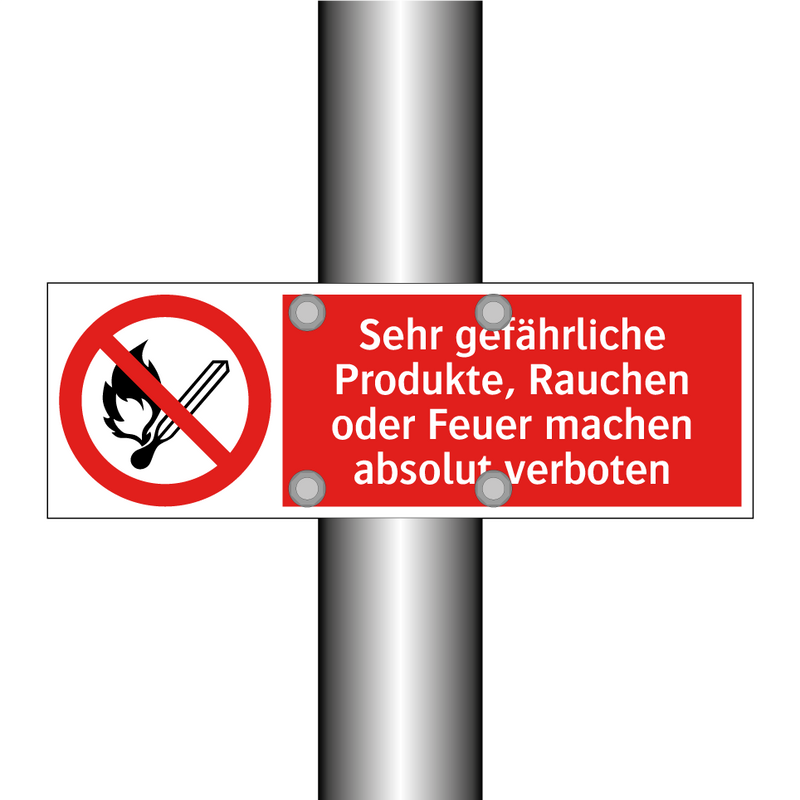 Sehr gefährliche Produkte, Rauchen oder Feuer machen absolut verboten