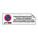 Eingang und Ausgang Tag und Nacht freihalten, auch gegenüber! Widerrechtlich geparkte Fahrzeuge werden kostenpflichtig abgeschleppt!