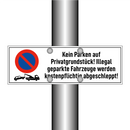 Kein Parken auf Privatgrundstück! Illegal geparkte Fahrzeuge werden kostenpflichtig abgeschleppt!