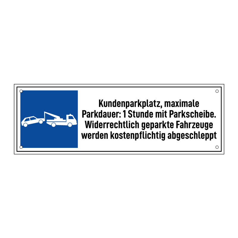 Kundenparkplatz, maximale Parkdauer: 1 Stunde mit Parkscheibe. Widerrechtlich geparkte Fahrzeuge werden kostenpflichtig abgeschleppt