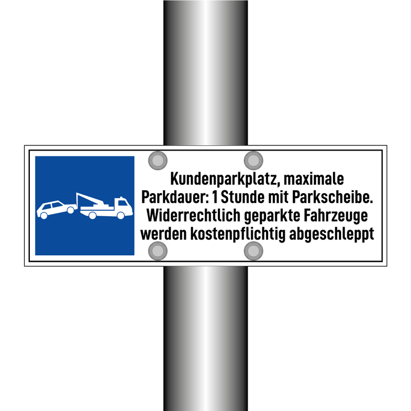 Kundenparkplatz, maximale Parkdauer: 1 Stunde mit Parkscheibe. Widerrechtlich geparkte Fahrzeuge werden kostenpflichtig abgeschleppt