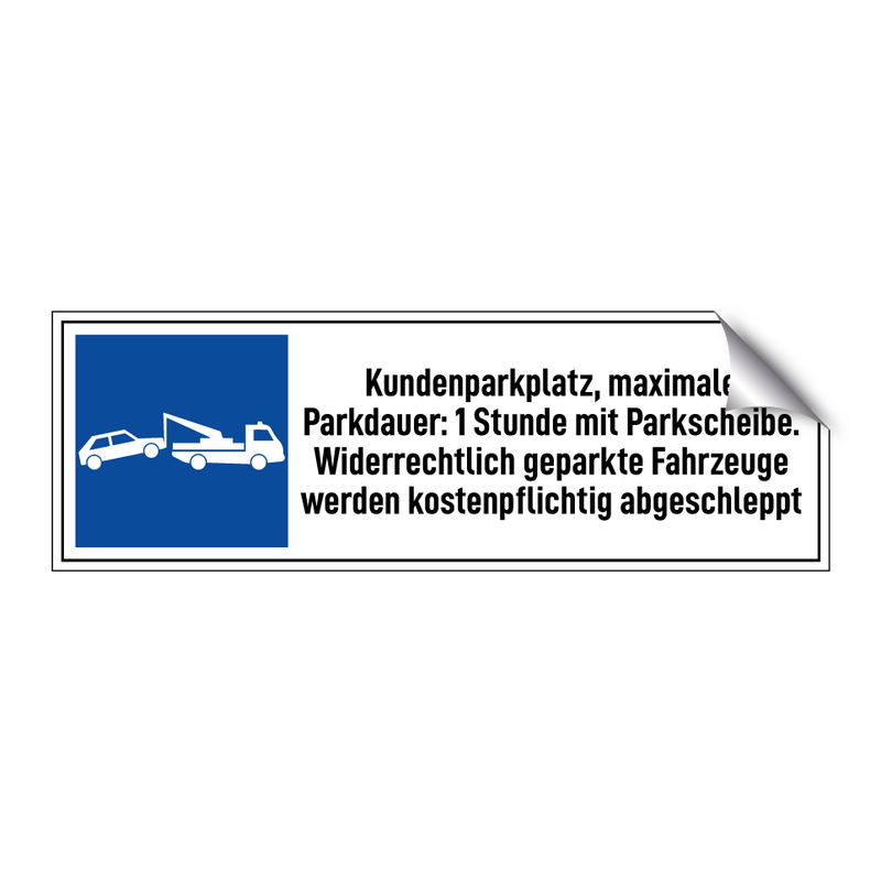 Kundenparkplatz, maximale Parkdauer: 1 Stunde mit Parkscheibe. Widerrechtlich geparkte Fahrzeuge werden kostenpflichtig abgeschleppt