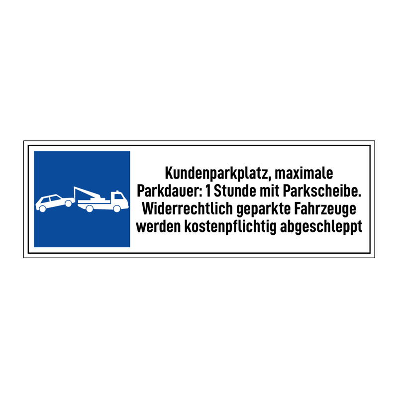 Kundenparkplatz, maximale Parkdauer: 1 Stunde mit Parkscheibe. Widerrechtlich geparkte Fahrzeuge werden kostenpflichtig abgeschleppt