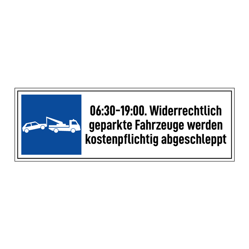 06:30-19:00. Widerrechtlich geparkte Fahrzeuge werden kostenpflichtig abgeschleppt