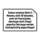 Parken verboten! Nicht 3 Minuten, nicht 10 Sekunden, nicht mit Parkscheibe, überhaupt nicht! Illegal geparkte Fahrzeuge werden kostenpflichtig abgeschleppt!
