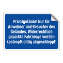 Privatgelände! Nur für Anwohner und Besucher des Geländes. Widerrechtlich geparkte Fahrzeuge werden kostenpflichtig abgeschleppt!