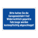Bitte halten Sie die Garageneinfahrt frei! Widerrechtlich geparkte Fahrzeuge werden kostenpflichtig abgeschleppt!