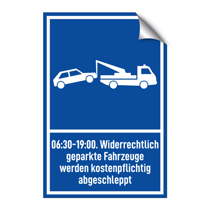 06:30-19:00. Widerrechtlich geparkte Fahrzeuge werden kostenpflichtig abgeschleppt
