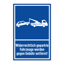 Widerrechtlich geparkte Fahrzeuge werden gegen Gebühr entfernt!
