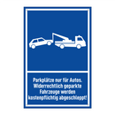 Parkplätze nur für Autos. Widerrechtlich geparkte Fahrzeuge werden kostenpflichtig abgeschleppt!