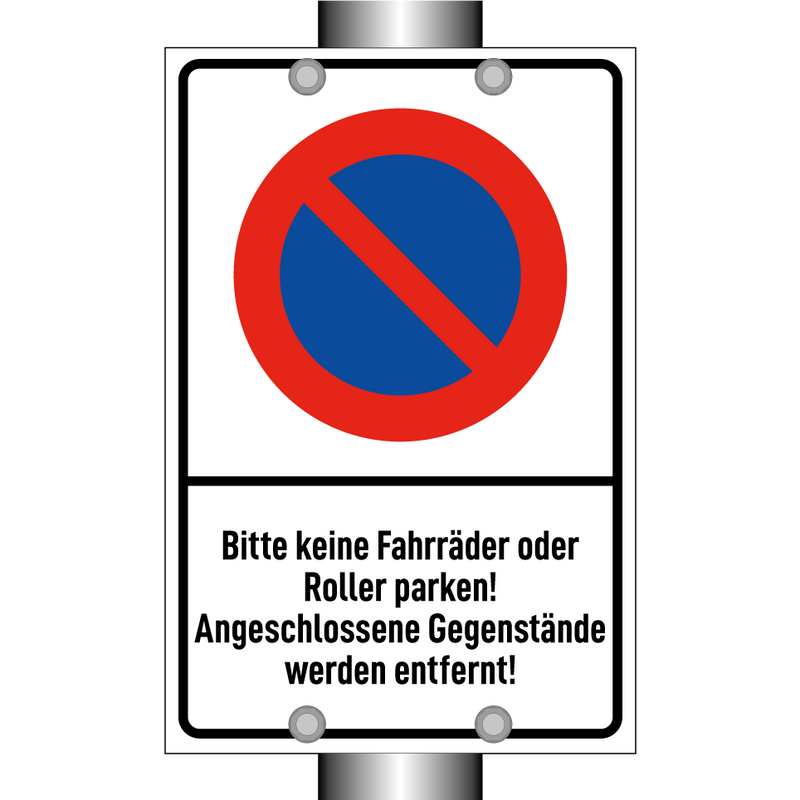 Bitte keine Fahrräder oder Roller parken! Angeschlossene Gegenstände werden entfernt!