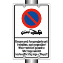 Eingang und Ausgang jederzeit freihalten, auch gegenüber! Widerrechtlich geparkte Fahrzeuge werden kostenpflichtig abgeschleppt!