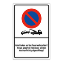 Kein Parken auf der Feuerwehrzufahrt! Illegal geparkte Fahrzeuge werden kostenpflichtig abgeschleppt!