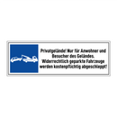 Privatgelände! Nur für Anwohner und Besucher des Geländes. Widerrechtlich geparkte Fahrzeuge werden kostenpflichtig abgeschleppt!