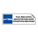 Privat. Widerrechtlich geparkte Fahrzeuge werden kostenpflichtig abgeschleppt!