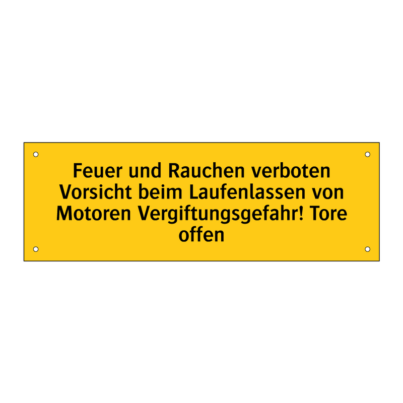 Feuer und Rauchen verboten Vorsicht beim Laufenlassen von Motoren Vergiftungsgefahr! Tore offen