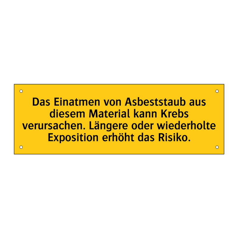 Das Einatmen von Asbeststaub aus diesem Material kann Krebs verursachen. Längere oder wiederholte Exposition erhöht das Risiko.