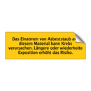 Das Einatmen von Asbeststaub aus diesem Material kann Krebs verursachen. Längere oder wiederholte Exposition erhöht das Risiko.