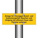 Anlage für Flüssiggas Brand- und Explosionsgefahr Rauchen und Umgang mit offenem Feuer oder Flamme verboten