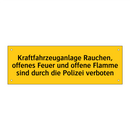 Kraftfahrzeuganlage Rauchen, offenes Feuer und offene Flamme sind durch die Polizei verboten