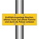 Kraftfahrzeuganlage Rauchen, offenes Feuer und offene Flamme sind durch die Polizei verboten