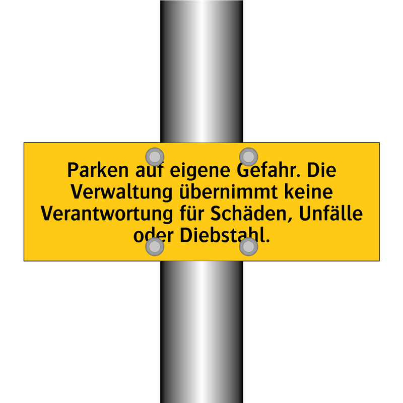 Parken auf eigene Gefahr. Die Verwaltung übernimmt keine Verantwortung für Schäden, Unfälle oder Diebstahl.