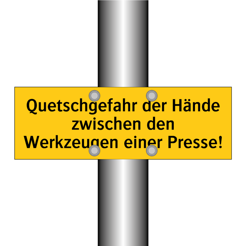 Quetschgefahr der Hände zwischen den Werkzeugen einer Presse!