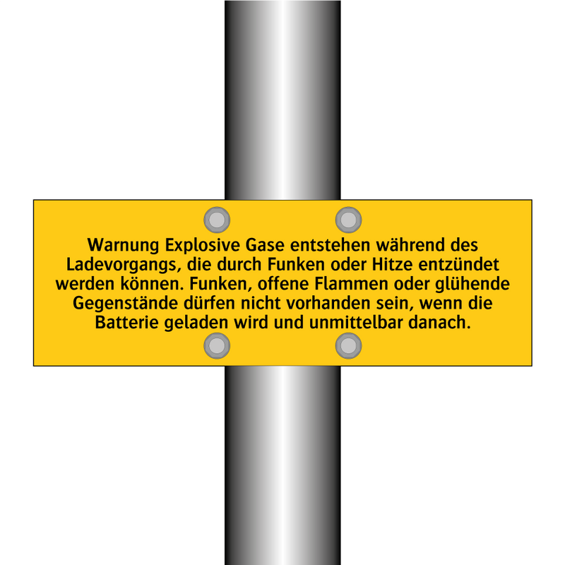 Warnung Explosive Gase entstehen während des Ladevorgangs, die durch Funken oder Hitze entzündet werden können. Funken, offene Flammen oder glühende Gegenstände dürfen nicht vorhanden sein, wenn die Batterie geladen wird und unmittelbar danach.