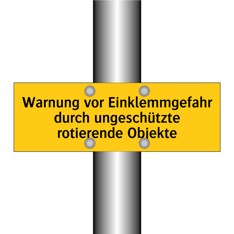 Warnung vor Einklemmgefahr durch ungeschützte rotierende Objekte