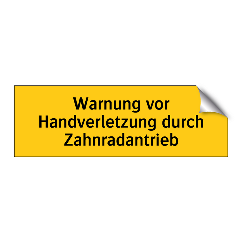 Warnung vor Handverletzung durch Zahnradantrieb