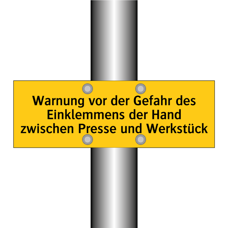 Warnung vor der Gefahr des Einklemmens der Hand zwischen Presse und Werkstück