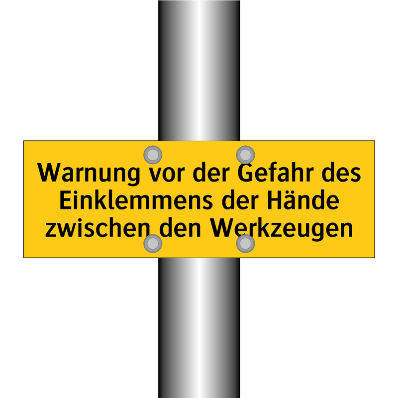 Warnung vor der Gefahr des Einklemmens der Hände zwischen den Werkzeugen