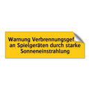 Warnung Verbrennungsgefahr an Spielgeräten durch starke Sonneneinstrahlung