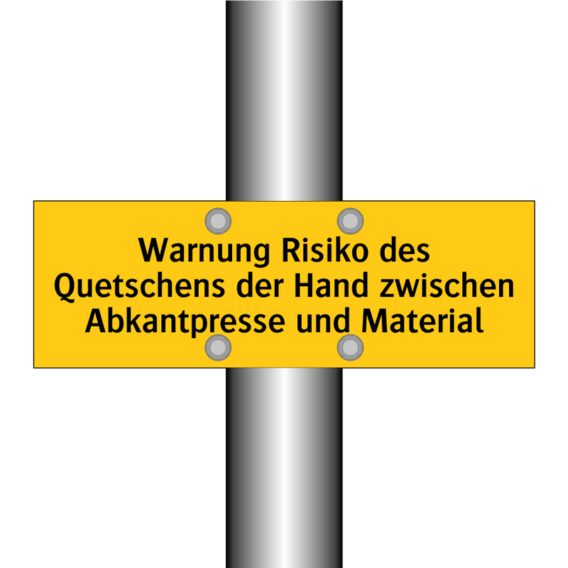 Warnung Risiko des Quetschens der Hand zwischen Abkantpresse und Material