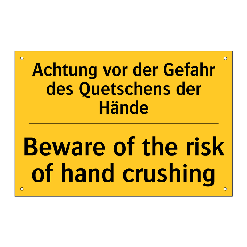 Achtung vor der Gefahr des Quetschens /.../ - Beware of the risk of hand crushing/.../