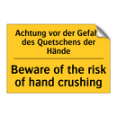 Achtung vor der Gefahr des Quetschens /.../ - Beware of the risk of hand crushing/.../
